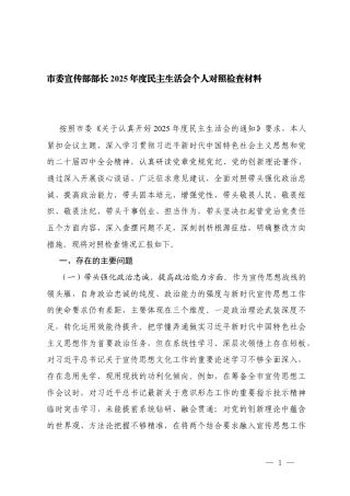 宣传部部长2025年度民主生活会个人对照检查材料.docx