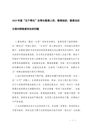 28条 2025年度“五个带头”在带头敬畏人民、敬畏组织、敬畏法纪方面对照检查存在的问题.docx