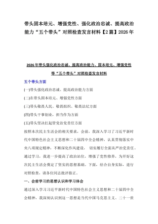 带头固本培元、增强党性、强化政治忠诚、提高政治能力“五个带头”对照检查发言材料【2篇】2026年.docx