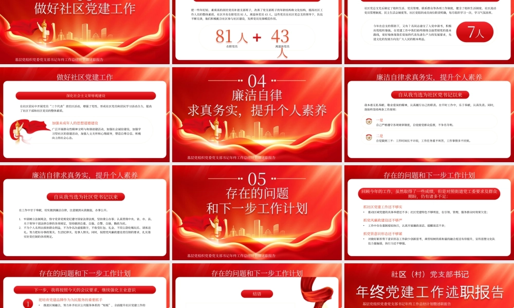 红色党支部书记年终工作述职报告 .pptx