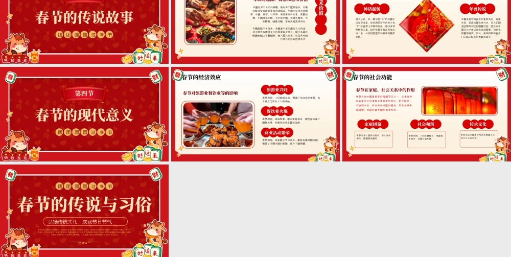 红色喜庆春节的传说与习俗.pptx