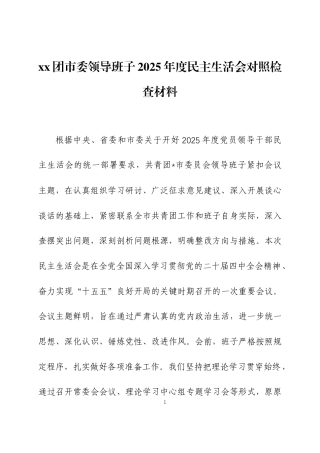 2025年度民主生活会领导班子对照检查材料两篇.docx