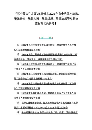 “五个带头”方面10篇例文2026年在带头固本培元、增强党性、敬畏人民、敬畏组织、敬畏法纪等对照检查材料【供参考】.docx
