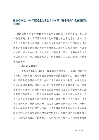 2025年度民主生活会个人对照“五个带头”检查剖析发言材料范文.docx