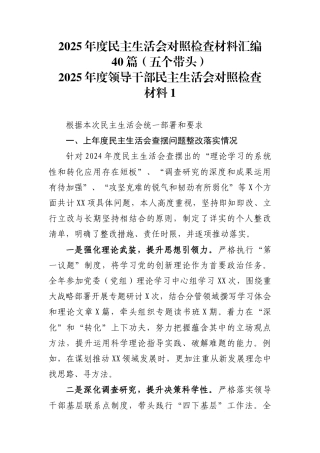 2025年度民主生活会对照检查材料汇编40篇（五个带头）.docx