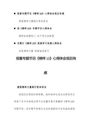 三篇：观看专题节目《榜样10》心得体会观后有感文稿.docx