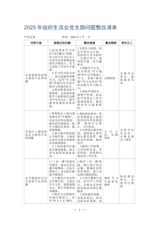 2025年组织生活会党支部问题整改清单+2025年度民主生活会（组织生活会）批评意见.docx