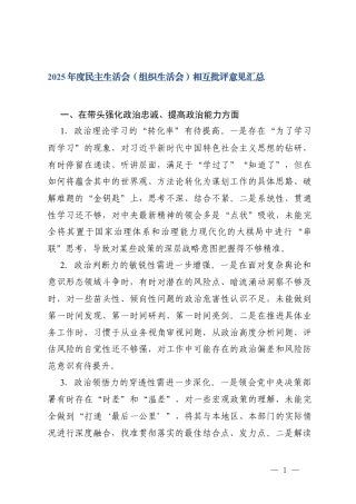 2025年度民主生活会（组织生活会）相互批评意见（附党员个人问题整改承诺书）.docx