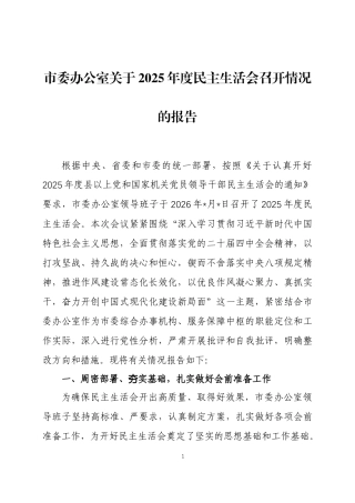 关于2025年度民主生活会召开情况的报告三篇.docx