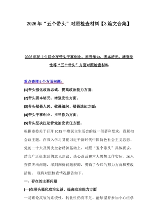 2026年“五个带头”对照检查材料【3篇文合集】.docx