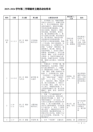2025-2026学年中小学校第二学期德育主题活动安排表.docx
