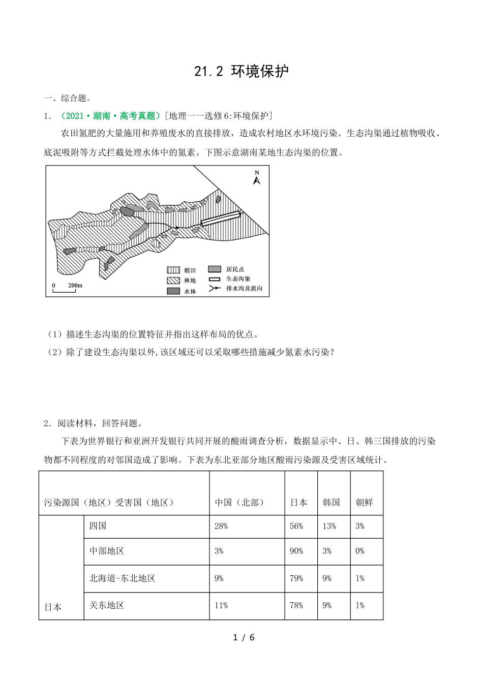 21.2 环境保护（练习）（原卷版）.docx_第1页