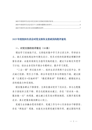 2025年度组织生活会对党支部及支委成员的批评意见+组织生活会党员个人查摆问题整改承诺书+组织生活会党支部问题整改清单.docx