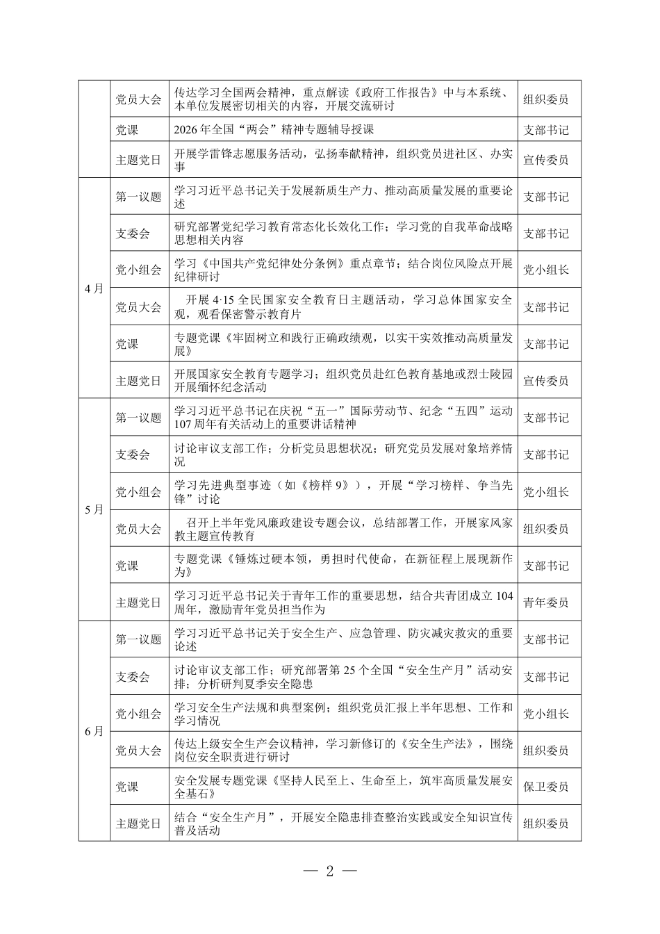 党支部2026年全年“三会一课”“主题党日”计划表 2套.docx_第2页