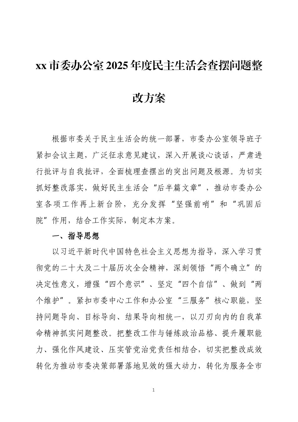2025年度民主生活会查摆问题整改方案 2篇.docx_第1页