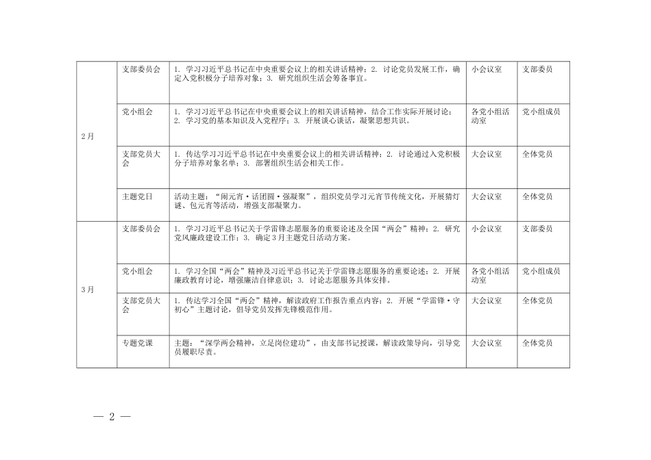 2026年党支部“三会一课”及主题党日活动计划表2份供参考【全年：1月-12月】.docx_第2页