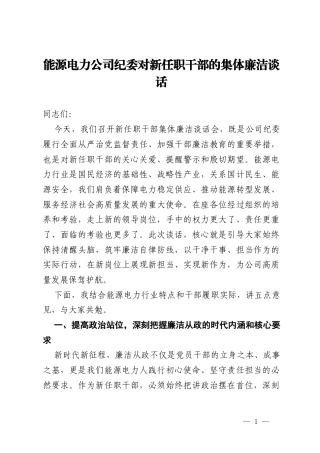 能源电力公司纪委对新任职干部的集体廉洁谈话.docx