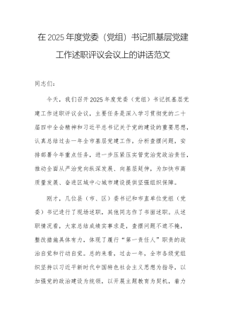 在2025年度党委（党组）书记抓基层党建工作述职评议会议上的讲话范文.docx