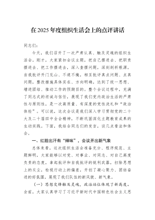 在2025年度组织生活会上的点评讲话.docx