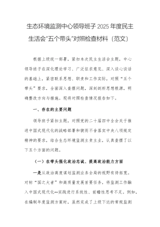 生态环境监测中心领导班子2025年度民主生活会“五个带头”对照检查材料（范文）.docx