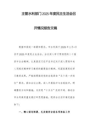 主管水利部门2025年度民主生活会召开情况报告文稿.docx