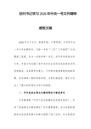 驻村书记学习2026年中央一号文件精神感悟文稿.docx
