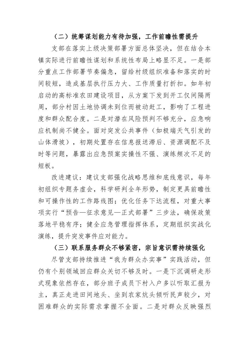 2025年度组织生活会对镇党支部及支委成员的批评意见.docx_第2页