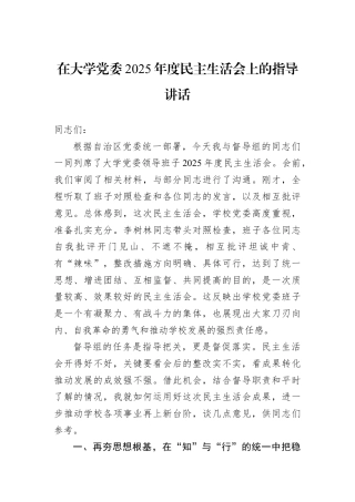 在大学党委2025年度民主生活会上的指导讲话.docx