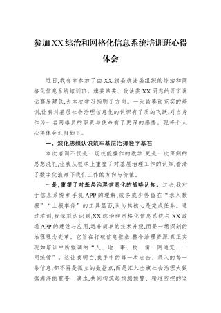 参加XX综治和网格化信息系统培训班心得体会.docx