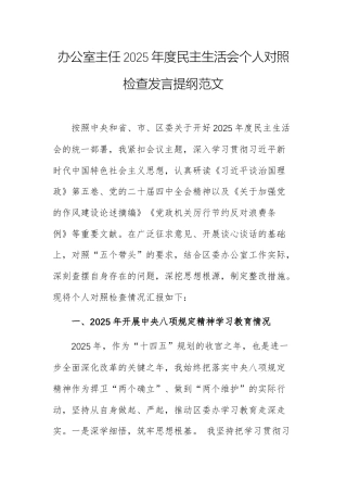 办公室主任2025年度民主生活会个人对照检查发言提纲范文.docx
