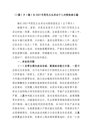 （5篇）乡（镇）长2025年度民主生活会个人对照检查汇编.docx