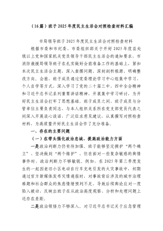 （16篇）班子2025年度民主生活会对照检查材料汇编.docx
