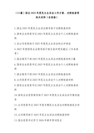 （13篇）国企2025年度民主生活会工作方案、对照检查等相关材料（含表格）.docx
