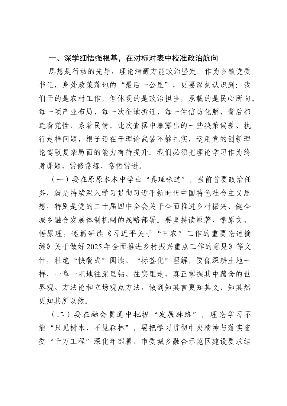 镇党委书记在2025年度党员领导干部民主生活会上的总结讲话.docx_第2页