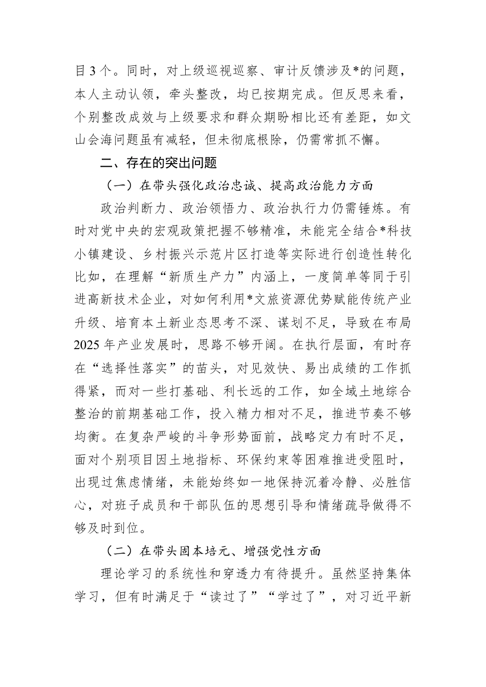 党委书记2025年度民主生活会对照检查材料.docx_第2页