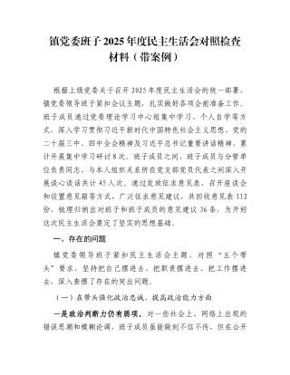 镇党委班子2025年度民主生活会对照检查材料(带案例).docx