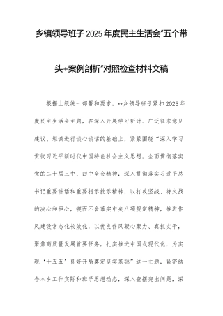 乡镇领导班子2025年度民主生活会“五个带头+案例剖析”对照检查材料文稿.docx