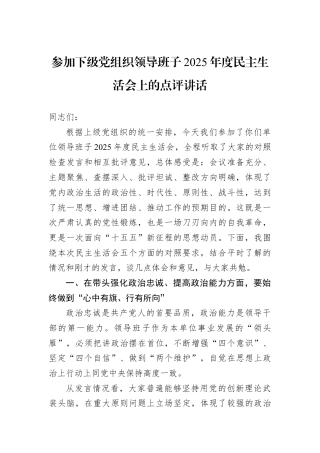 参加下级党组织领导班子2025年度民主生活会上的点评讲话.docx