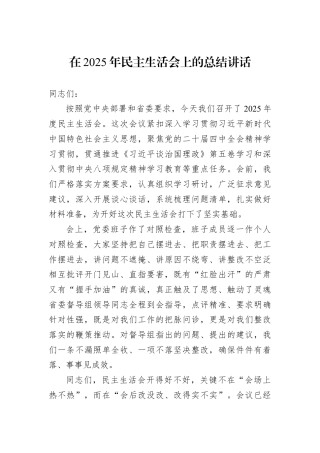 在2025年民主生活会上的总结讲话.docx