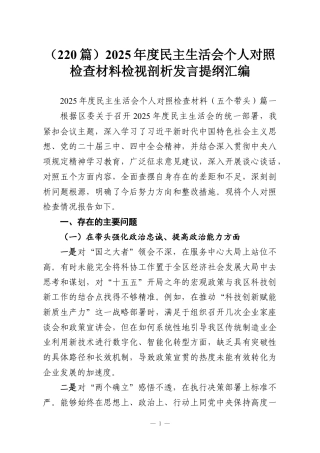 （220篇）2025年度民主生活会个人对照检查材料检视剖析发言提纲汇编.docx