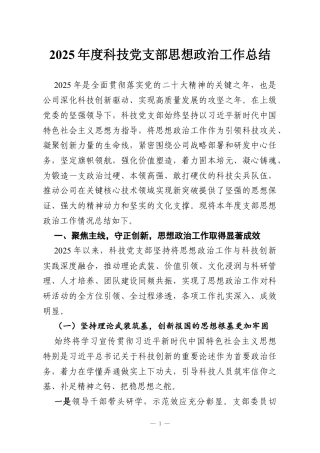 2025年度科技党支部思想政治工作总结.docx