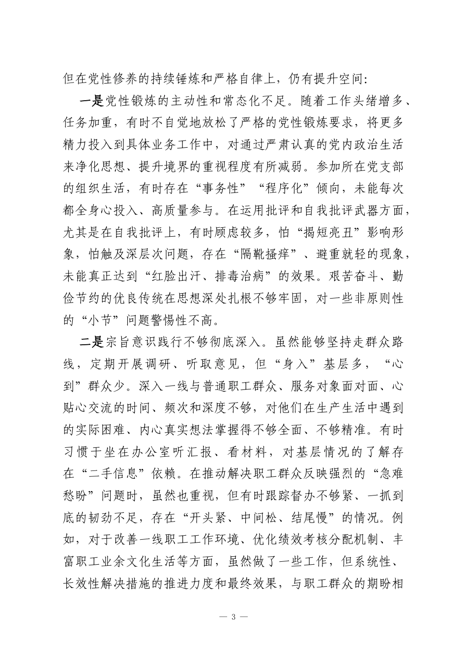 2025年度领导个人民主生活会对照检查材料.docx_第3页