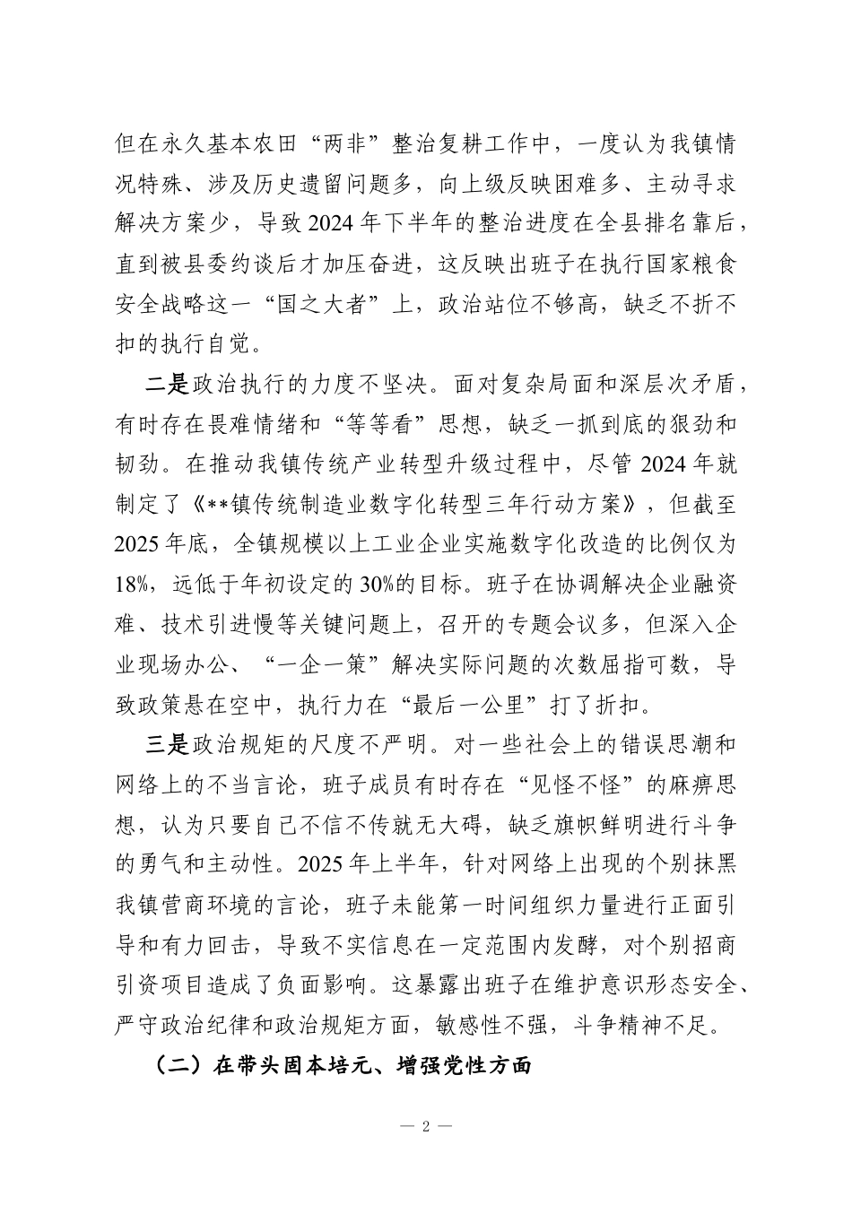 2025年度民主生活会领导班子对照检查材料（带案例）.docx_第2页