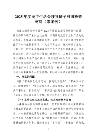 2025年度民主生活会领导班子对照检查材料（带案例）.docx