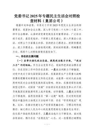 党委书记2025年专题民主生活会对照检查材料（集团公司）.docx