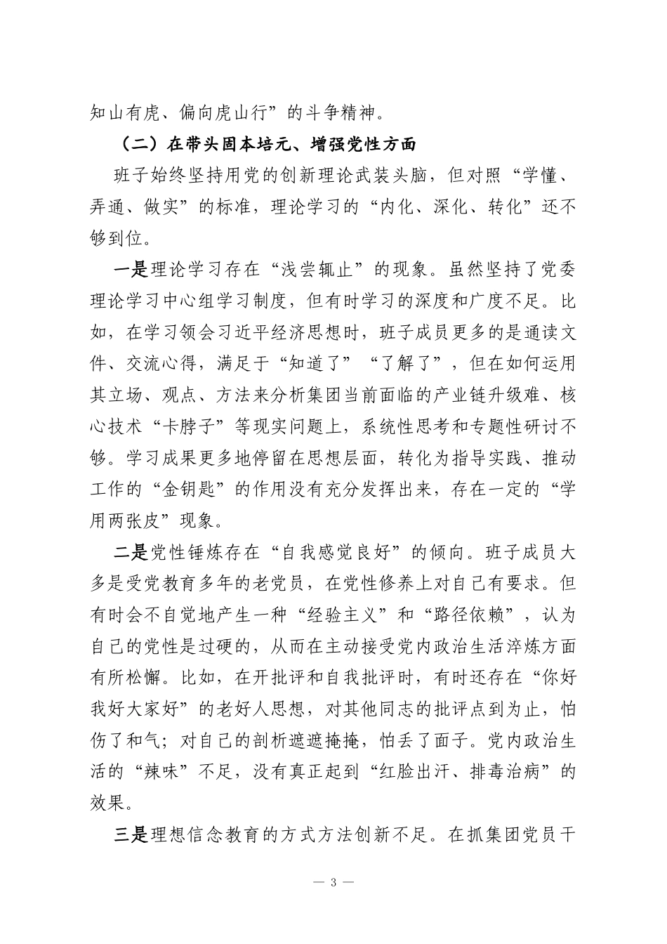 国企集团公司党委班子2025年度民主生活会的对照检查材料.docx_第3页