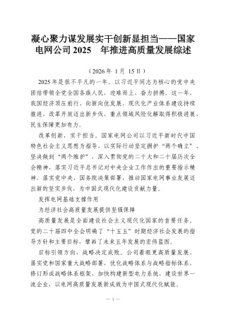 凝心聚力谋发展实干创新显担当——国家电网公司2025 年推进高质量发展综述.docx