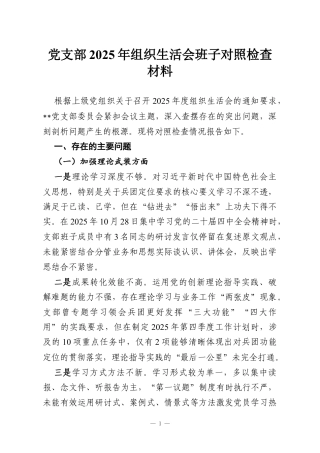党支部2025年组织生活会班子对照检查材料.docx