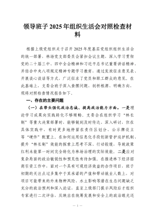 领导班子2025年组织生活会对照检查材料.docx