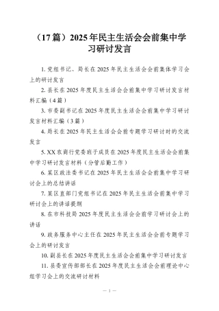 （17篇）2025年民主生活会会前集中学习研讨发言.docx